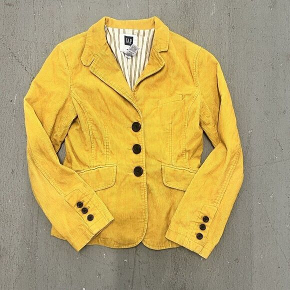 Gap BLAZER Women MUSTARD YELLOW GOLD Corduroy LINED 3-Button ACADEMIA Preppy - Picture 1 of 3